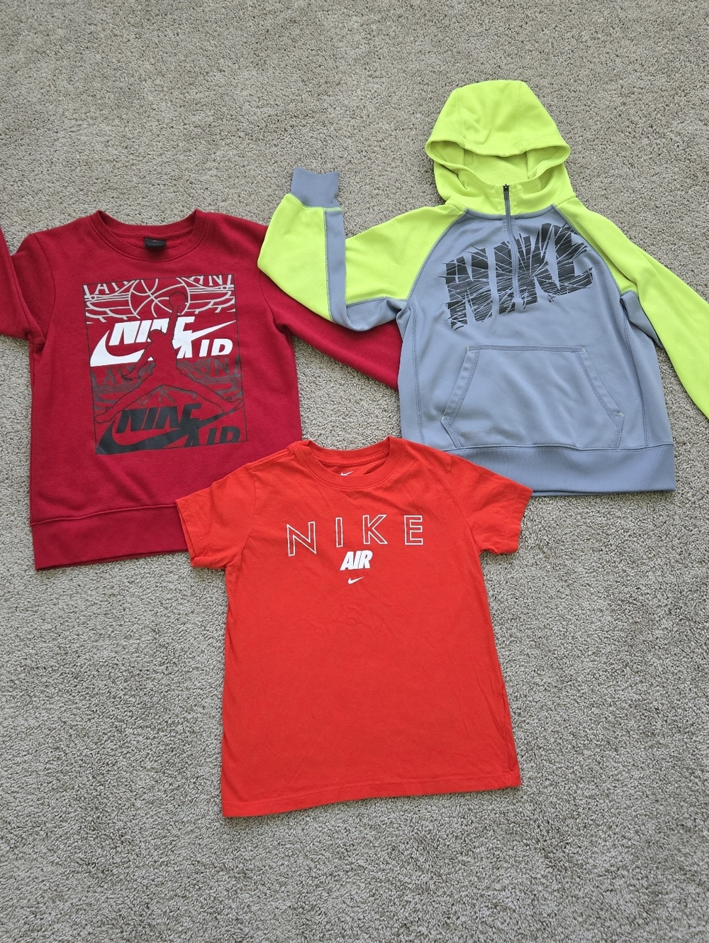Nike Kids 3-Piece Shirt & Hoodie Set - Red, Gray & Neon Yellow